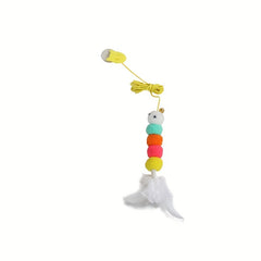 Interactive Hanging Door Cat Teaser Toy with Feather Graphic