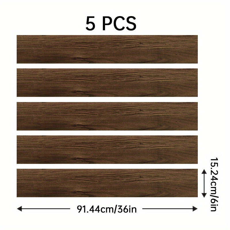 5pcs 6'' X 91 Wood Grain Floor Stickers Waterproof Self Adhesive Wall Stickers