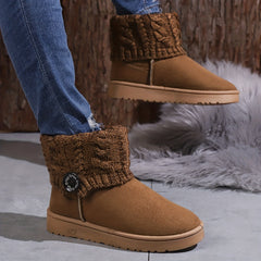 Women's Winter Snow Boots Button Knitting Band Ankle Boots