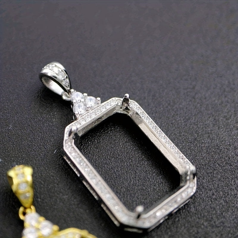 1Pc 925 Sterling Silver Rose Golden/Silvery Rectangle Bezel Settings DIY Pendant
