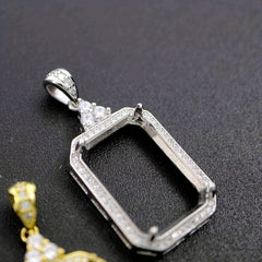 1Pc 925 Sterling Silver Rose Golden/Silvery Rectangle Bezel Settings DIY Pendant