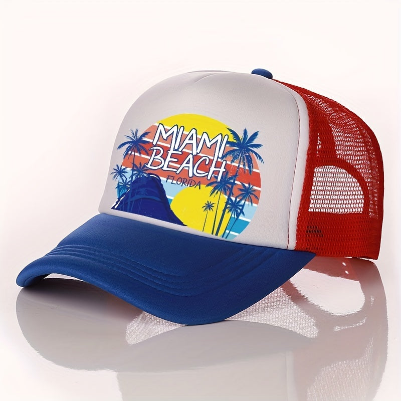 Unisex Breathable Adjustable Baseball Cap with Beach and Letter Embroidery