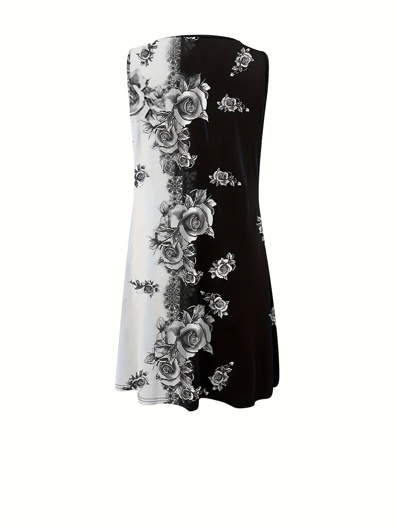  Colorblock Floral Print Round Neck Tank Dress