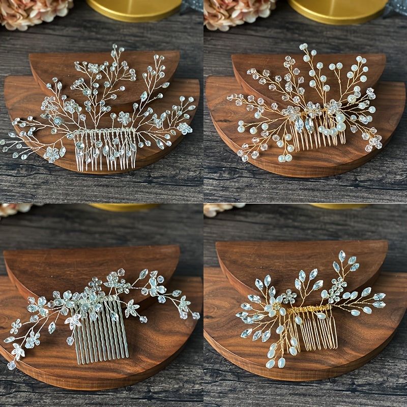 Silvery and Golden Bridal Hair Comb Floral Wedding Clip