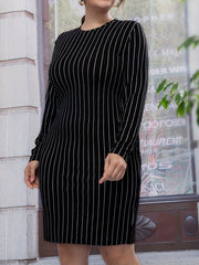  Stripe Print Long Sleeve Slim Fit Mini Dress
