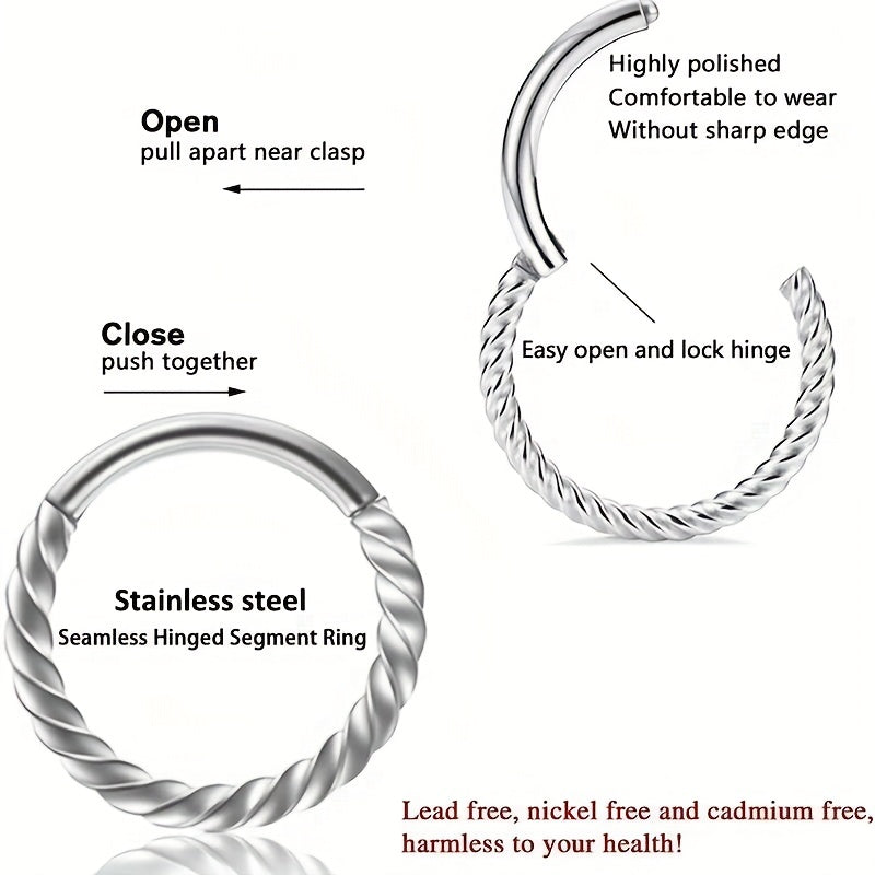 Stainless Steel Seamless Nose Clicker Ring 6-12mm Unisex Punk Hoop Earrings