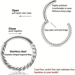 Stainless Steel Seamless Nose Clicker Ring 6-12mm Unisex Punk Hoop Earrings
