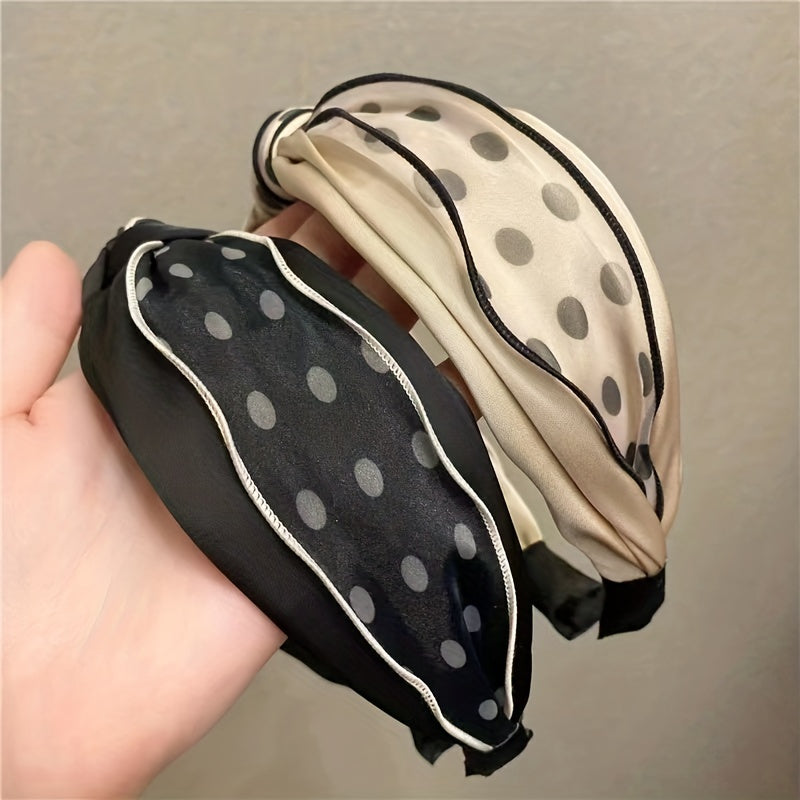 Polka Dot Knotted Hairband Retro Mesh Headband Wide Brim Headwear