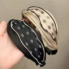Polka Dot Knotted Hairband Retro Mesh Headband Wide Brim Headwear