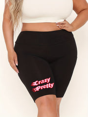 Plus Size Art Letter Print High Waist Biker Shorts