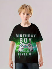 BIRTHDAY BOY Gamepad Print Boy's Casual Tee Short Sleeve Crew Neck T shirt