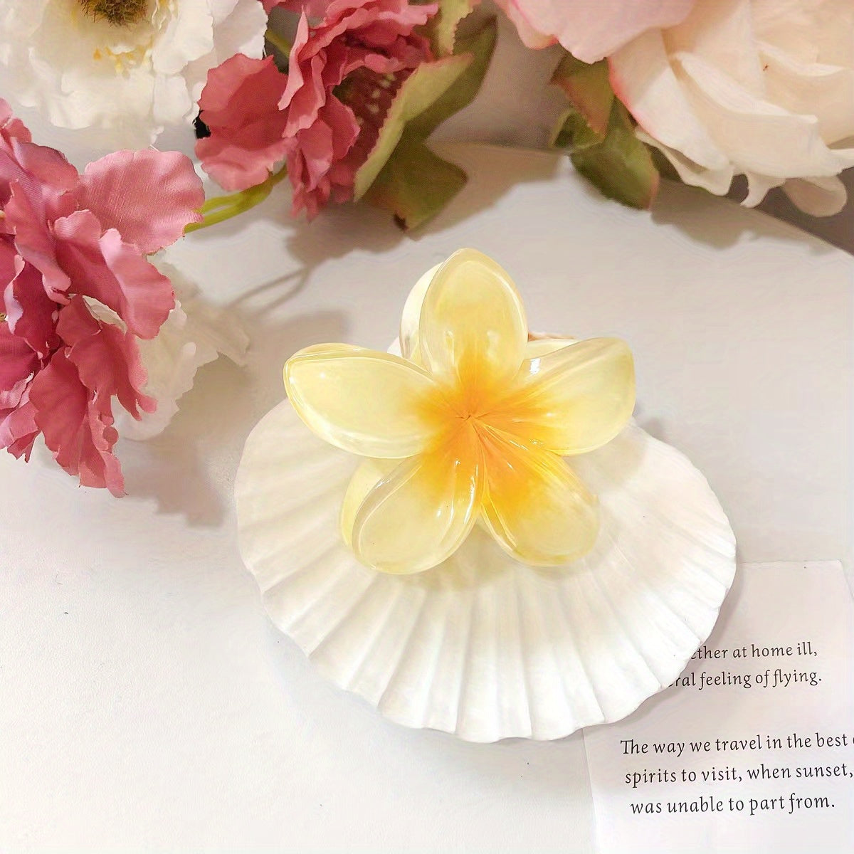 Frangipani Shaped Hair Claw Nonslip Ponytail Holder for Women Girls