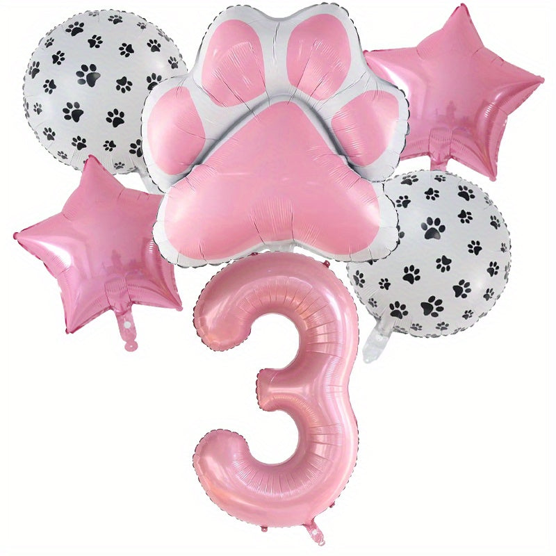 6pcs Dog Paw Bone Foil Balloons - Let's Pawty Balloon