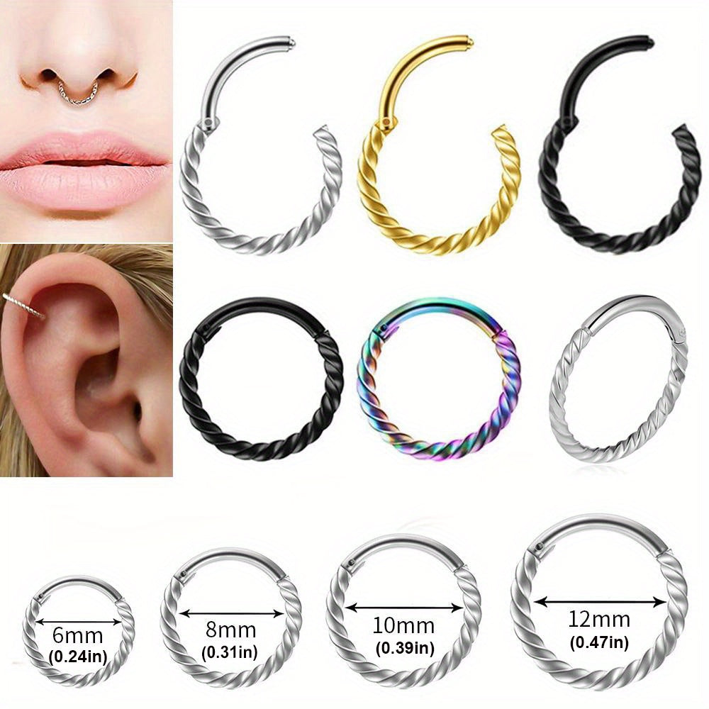 Stainless Steel Seamless Nose Clicker Ring 6-12mm Unisex Punk Hoop Earrings