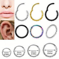 Stainless Steel Seamless Nose Clicker Ring 6-12mm Unisex Punk Hoop Earrings