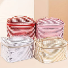 Stripe Printed Glossy Cosmetic Bag Waterproof Makeup Handbag
