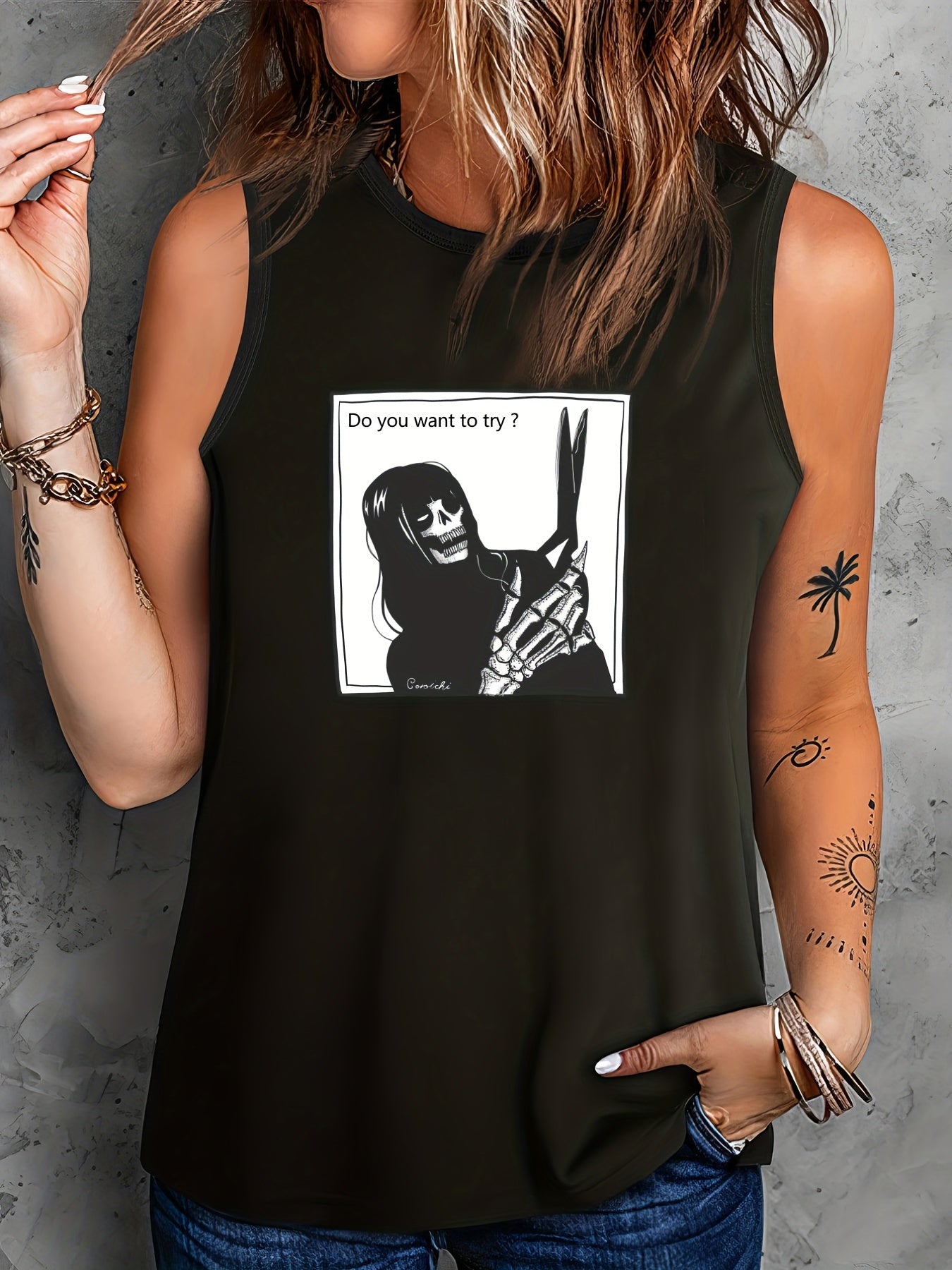  Halloween Casual Tank Top Women's Plus Graphic Print Vest