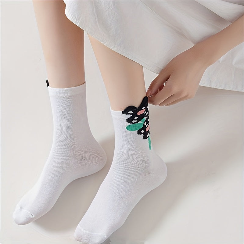 5 Pairs Cartoon Print Socks & Funny Mid Tube Socks for Women