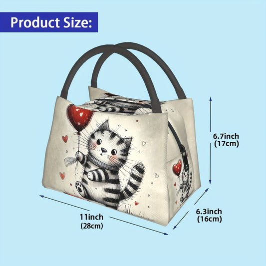 Cat Print Insulated Lunch Bag Reusable Thermal Food Container Leak Proof Cooler
