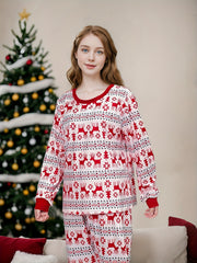 Christmas Elk Print Pajama Set Long Sleeve Top & Pants Women's Sleepwear