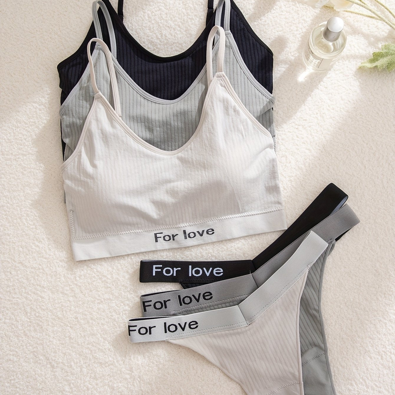 3 Sets Push Up Bra & Elastic Thongs Lingerie Set