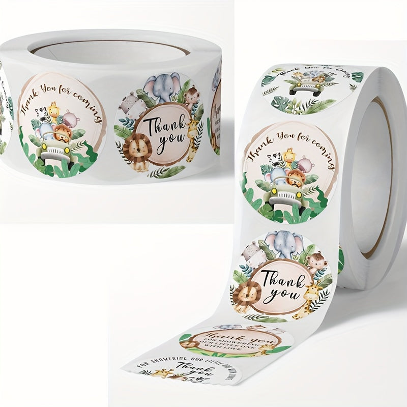 500pcs Jungle Animals Thank You Stickers Self-Adhesive Labels