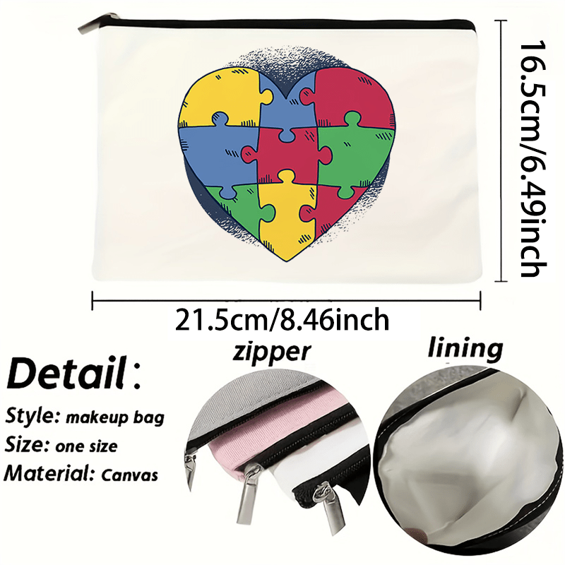 Puzzle Theme Foldable Makeup Bag Zipper Closure