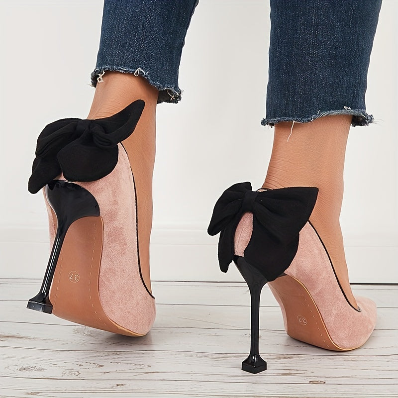 Women's Back Bowknot Stiletto Heels Pointed Toe Slip On High Heels Pumps