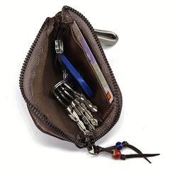 Retro Style Leather Key Bag Zipper Car Door Key Bag