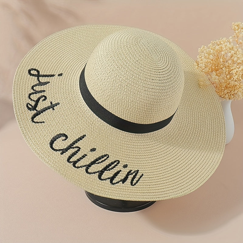 Embroidered Wide Brim Sun Hat for Summer Sun Protection