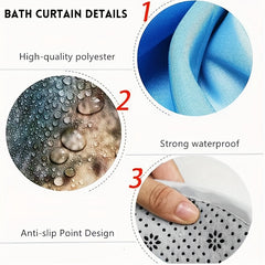 Marble Bathroom Decor Set - Shower Curtain & Non Slip Rug