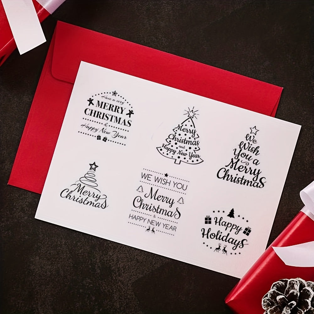 9pcs Christmas Tree Greeting Words Clear Stamps For Card Making