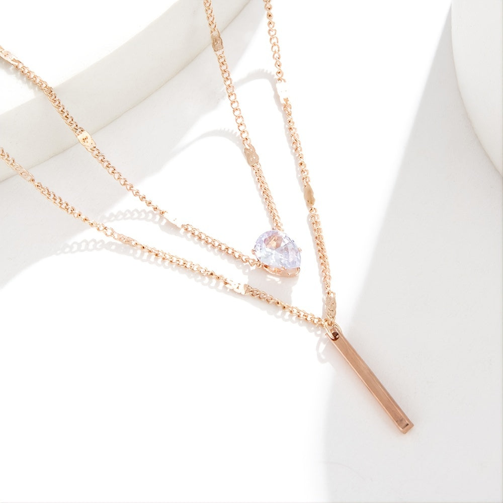 Double Layer Water Drop Shape Rhinestone Tassel Necklace Set