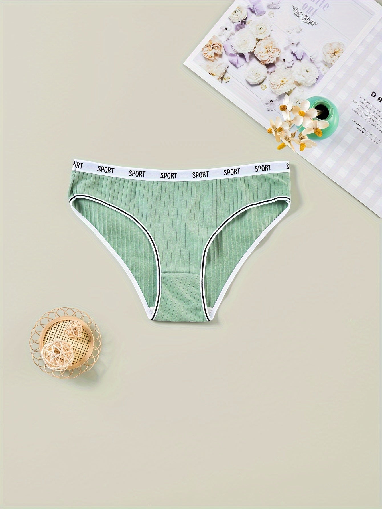 4 Pack Plus Size Casual Underwear Set Women's Plus Striped Letter Trim Underwear