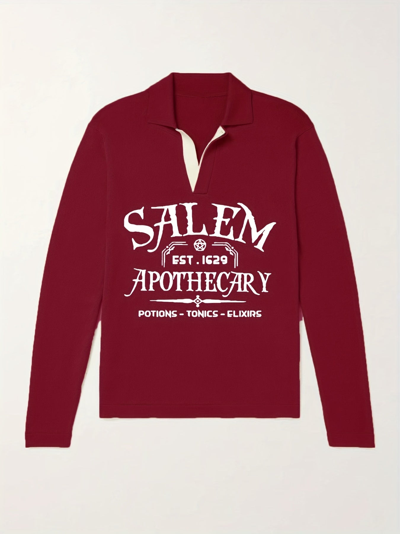 Retro Letter Pattern Knit Polo Sweater Men's Casual Lapel Pullover