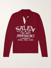 Retro Letter Pattern Knit Polo Sweater Men's Casual Lapel Pullover
