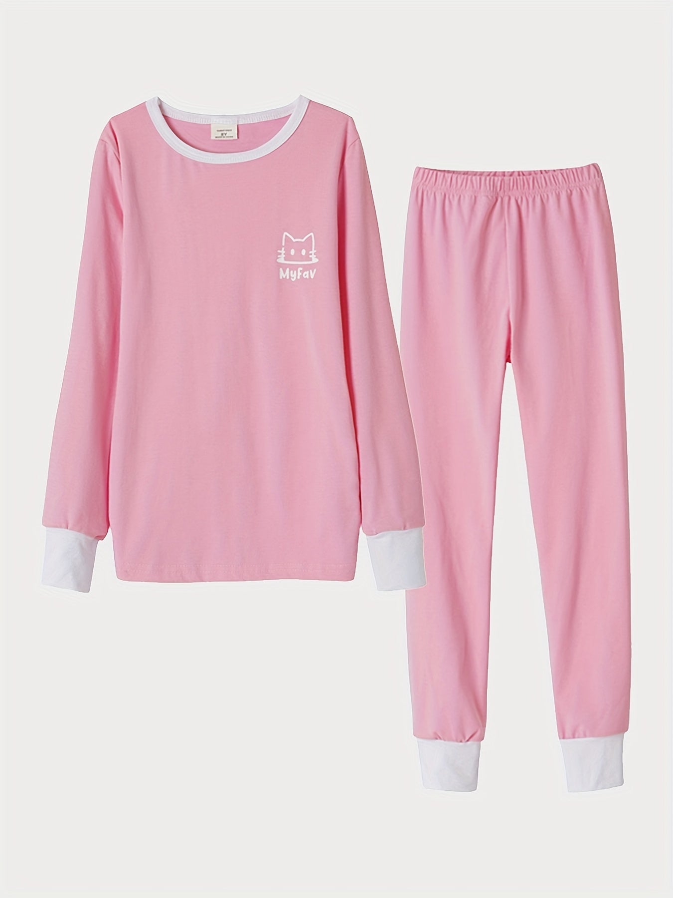 Kid's Cat Face Pajama Set Long Sleeve Top & Pants MY FAV Loungewear