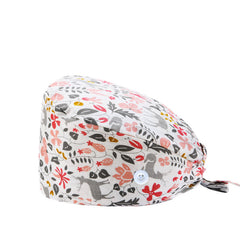 Cartoon Print Work Hat Adjustable Nurse Hat With Buttons Elastic Scrub Cap