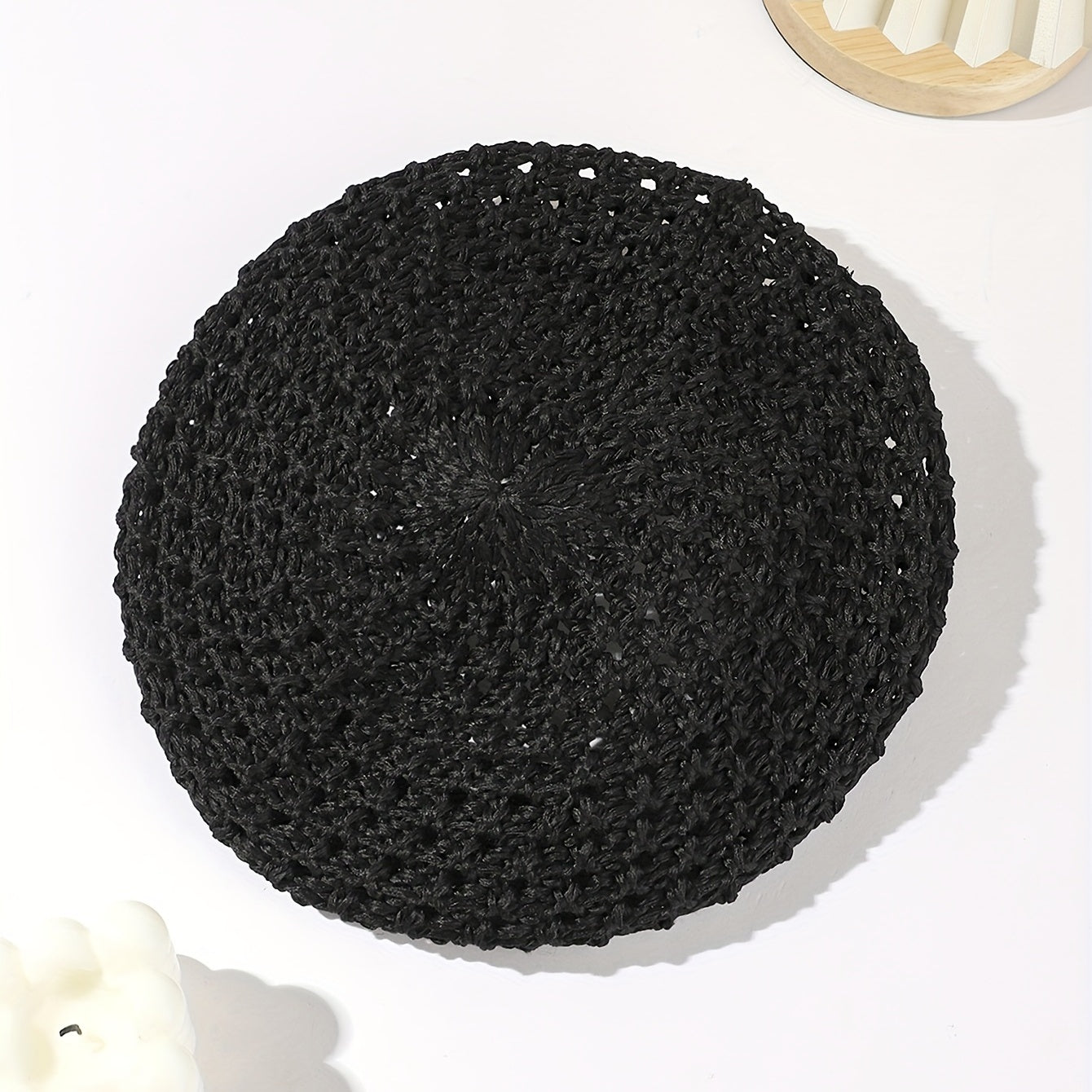 Hollow Out Crochet Beret Pumpkin Cap Octagonal Hat For Women
