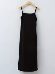 Solid Tank Nightdress Crew Neck Straps Sleep Dress Women's Sleepwear