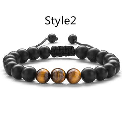 1PC Braided Rope Tiger Eye Stone Bracelet Men Women Matte Agate Bangle