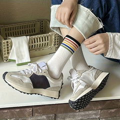5 Pairs Rainbow Striped Socks Mid Tube Women's Stockings