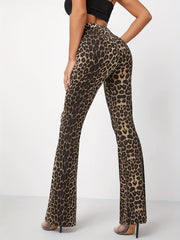 Leopard Print Flare Leg Pants Casual Loose Pants