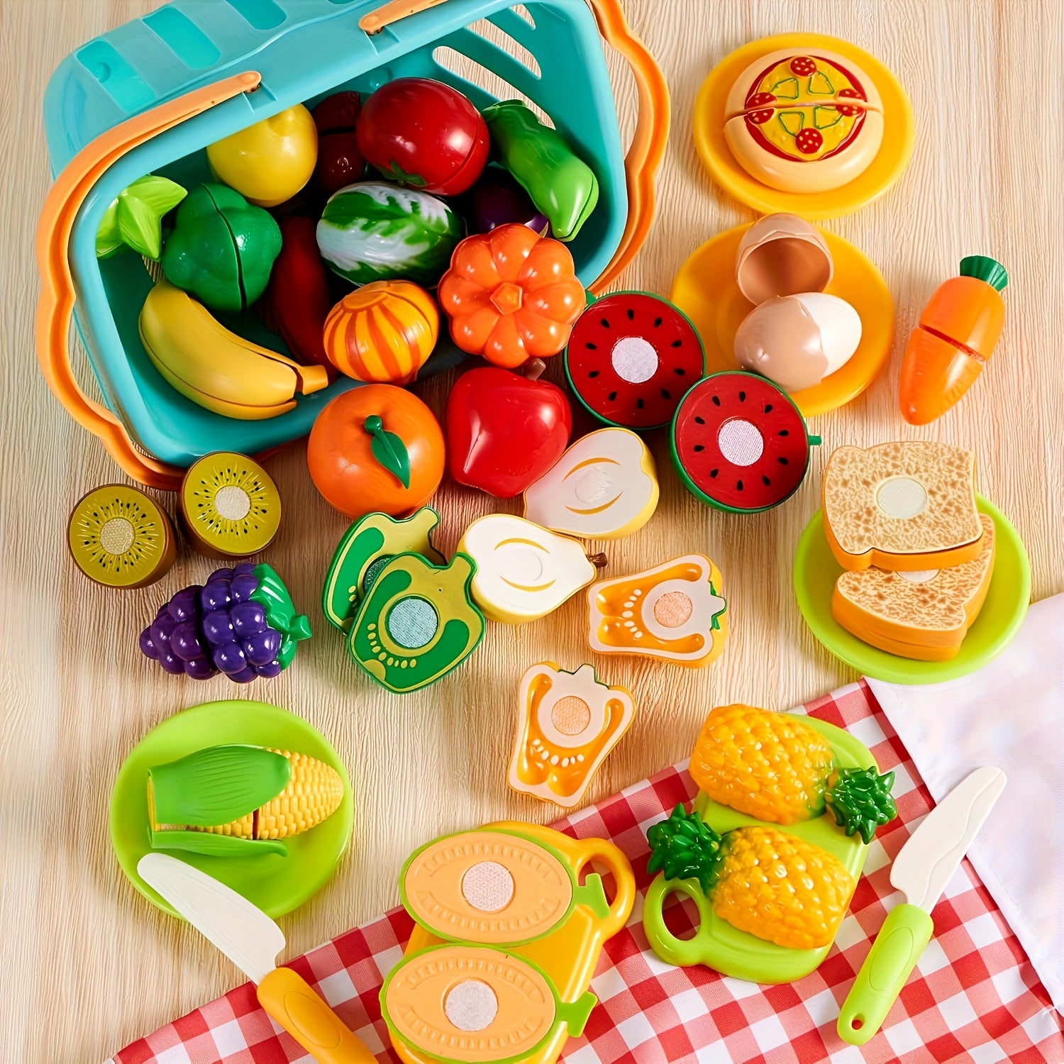 Pretend Play Kitchen Set with 29 Sliced Fruits & Vegetables