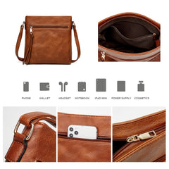 Vintage PU Crossbody Bag Retro Shoulder Phone Bag Women's Casual Grunge Handbag