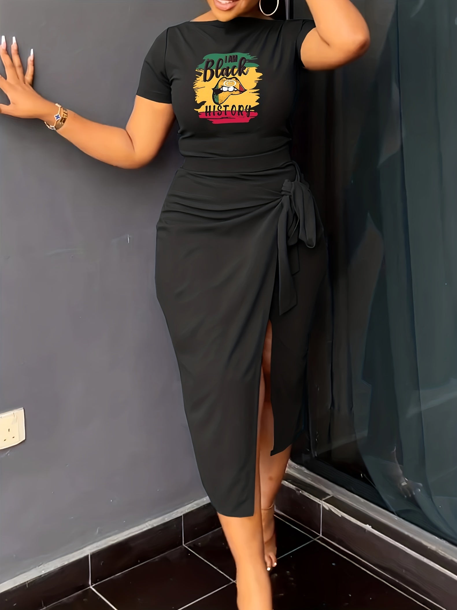  Juneteenth Graphic Crop Top & Split Knot Skirt Set