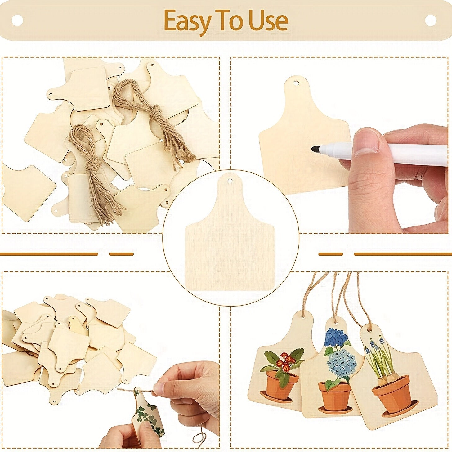40pcs Wooden Rustic Hang Tags DIY Wooden Blank Tag Crafts Painting