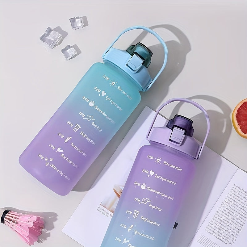 Gradient Water Bottle 2L with Time Marker and Straw