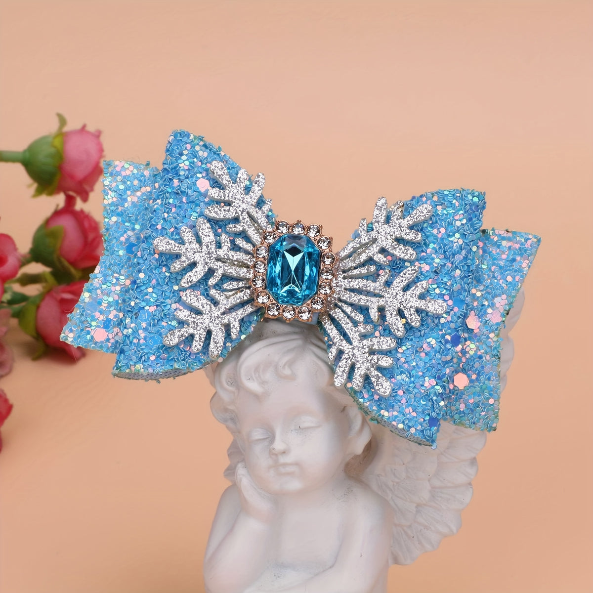 Snowflake Sequin Hair Bow Clip For Girls Kids