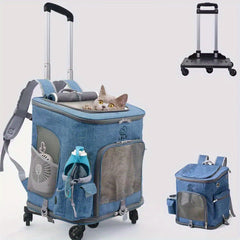 Portable Breathable Pet Backpack Carrier with Wheels